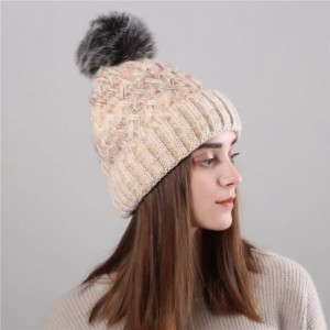 Berets Knit Caps For Women Wool Cosy Warm Beanie Winter Hat Ski Crochet Cap Pom Pom - Beige - C518IQ8926H $22.32