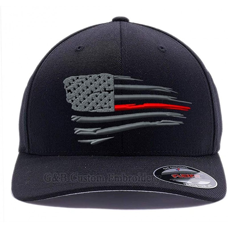 Baseball Caps Thin Red Line Waving USA Flag. Embroidered. 6477 Wool Blend Cap - Black - CT1808KS22T $44.72