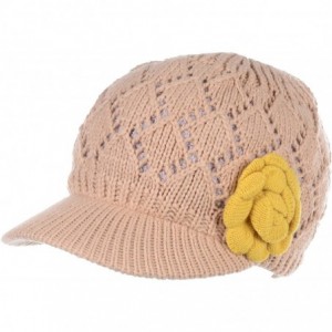 Skullies & Beanies Winter Fashion Knit Cap Hat for Women- Peaked Visor Beanie- Warm Fleece Lined-Many Styles - Tan Rose - C11...