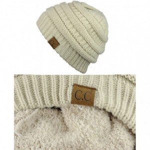 Skullies & Beanies Unisex Chunky Soft Stretch Cable Knit Warm Fuzzy Lined Skully Beanie - Beige - CN187GDZKTH $21.73