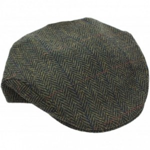 Newsboy Caps Irish Wool Cap Men Green Herringbone Tweed Cap Made in Ireland - CW11QZMF8P1 $100.99