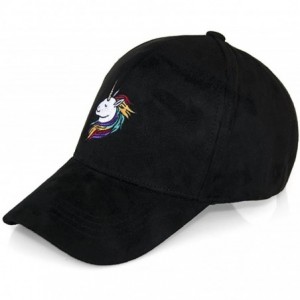 Baseball Caps Unisex Faux Suede Baseball Cap Adjustable Plain Dad Hat for Women Men - Unicorn-black - CK186DGZ6U7 $19.90