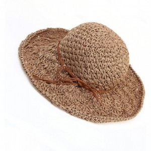 Sun Hats Straw Hats for Women Wide Brim Caps Foldable Summer Beach Sun Protective Hat - Khaki - CY18RTRDEC5 $25.52