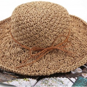 Sun Hats Straw Hats for Women Wide Brim Caps Foldable Summer Beach Sun Protective Hat - Khaki - CY18RTRDEC5 $22.62