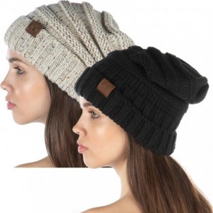 Skullies & Beanies Oversized 2-Pack Bundle - Solid Black- Confetti Oatmeal - CX18YW4NY40 $45.43