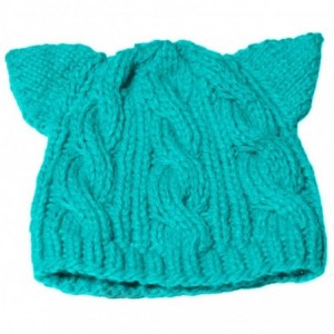 Skullies & Beanies Knit Dog Ear Hat for Women Knitting Crochet Handmade Warmer Beanie Cap - Sky Blue - CH189TNU9QM $19.66