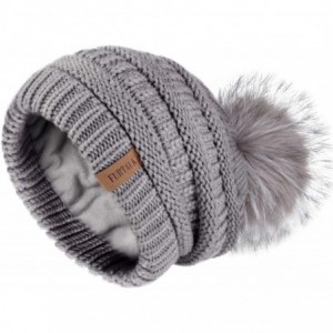 Skullies & Beanies Winter Slouchy Beanie Hats Women Fleece Lined Warm Ski Knitted Pom Pom Hat - 29- Gray - CP18UQ3QQ73 $35.18
