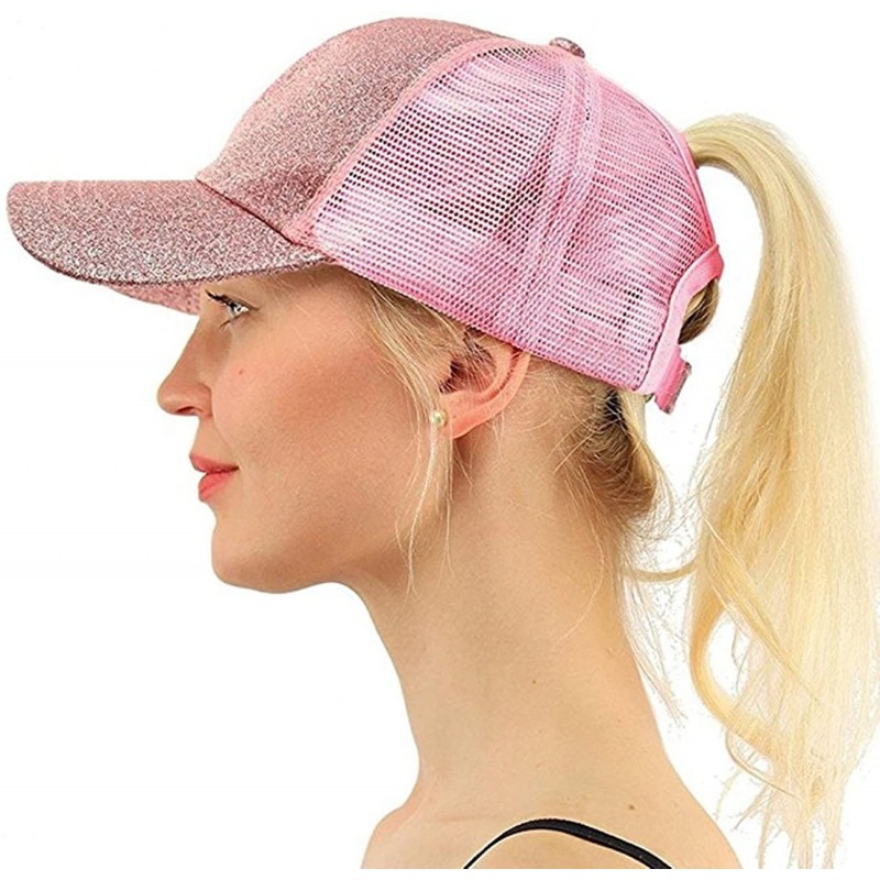 Baseball Caps Mesh Trucker Ponytail Baseball Cap for Women Men Girl - Sequin Pink - CQ18SYQZN4X $18.32