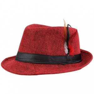 Fedoras Unisex Classic Cuban Style Trilby Hat Short Brim Fedora Hat Fashion Straw Hat - Red - C918R3RQRM7 $57.92