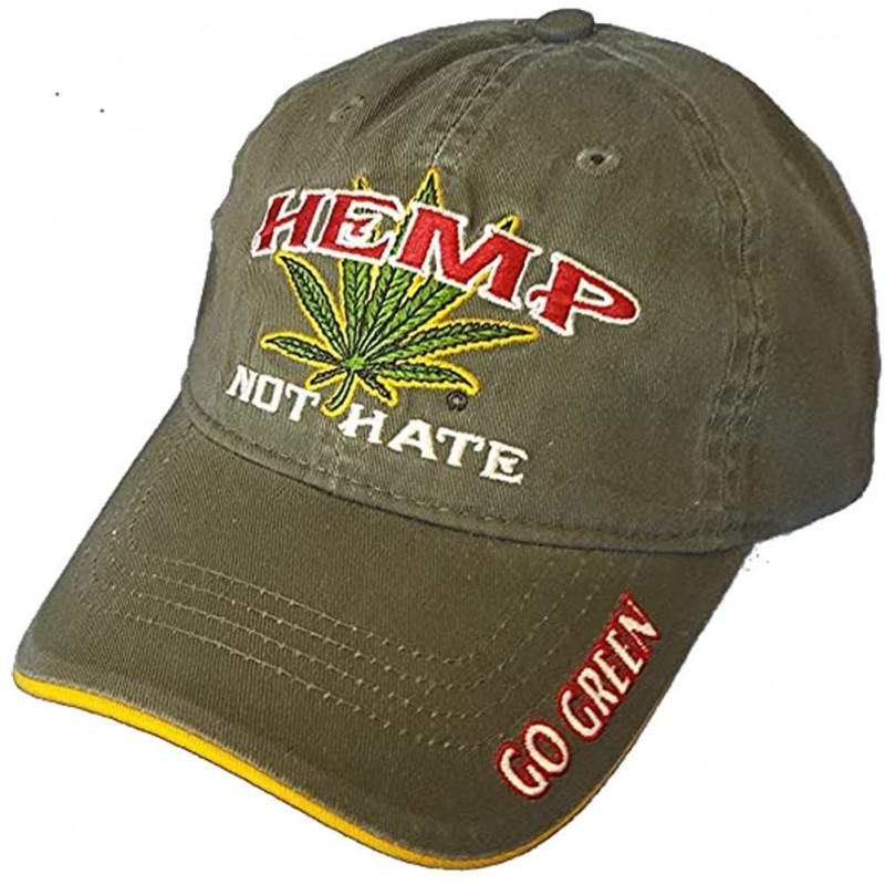 Baseball Caps Hemp Not Hate Cannabis Marijuana Leaf Weed MJ Ganja Baseball Cap Hats - Olive - C112DN3U8YF $41.29