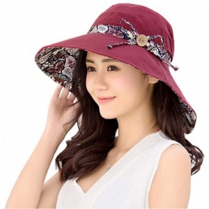 Sun Hats Womens Ponytail Sun Hat-Both Sides wear-UPF 50+ UV Protection Beach Garden Hat Foldable Wide Brim Cap - Wine Red - C...