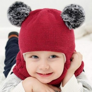 Skullies & Beanies Toddlers Girls Boys Winter Earflap Hood Scarf Shawl Hat Warm Knit Flap Cap Cute Face Cover - Wine - CF18LA...