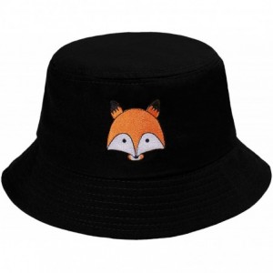 Bucket Hats Unisex Fashion Embroidered Bucket Hat Summer Fisherman Cap for Men Women - Fox Black - CO1983SH7TQ $13.79