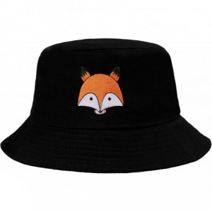 Bucket Hats Unisex Fashion Embroidered Bucket Hat Summer Fisherman Cap for Men Women - Fox Black - CO1983SH7TQ $31.23