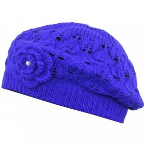 Skullies & Beanies Womens Super Soft Flower Laciness Knit Beanie Hat - Blue - C317YDEZG3H $19.77