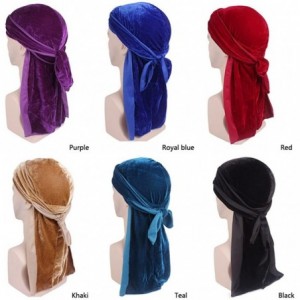 Skullies & Beanies Men's Soft Velvet Long Tail Wide Straps Durag Solid Color Cap Turban Headwrap - Deep Pink - C618GRH0I8I $1...