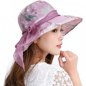 Sun Hats Women Wide Brim Sun Hat Floral Beach Cap Floppy UPF 50+ UV Protection Bucket Hat - Purple - CU18E8SSZRU $24.73