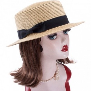 Sun Hats Womens Mini Straw Boater Hat Fedora Panama Flat Top Ribbon Summer A456 - Natural - CE185O52SQM $20.92