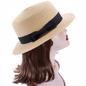 Sun Hats Womens Mini Straw Boater Hat Fedora Panama Flat Top Ribbon Summer A456 - Natural - CE185O52SQM $20.92