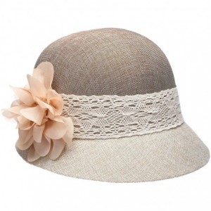 Bucket Hats Women's Gatsby Linen Cloche Hat With Lace Band and Flower - Natural Two Tone - CD18EM09D4X $34.35