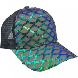 Baseball Caps Unisex Bling Mermaid Scales Sequin Trucker Hats Adjustable Mesh Caps Baseball Party Hat - Black - CE184NNTZC2 $...