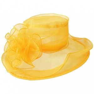 Sun Hats Women's Organza Church Hat for Wedding Tea Party Wide Brim Fancy Kentucky Derby Fascinator Cap - Yellow - CU184DY7O6...