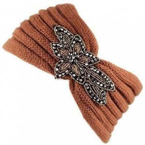 Headbands Sequin Knit Headband with Flower Decoration - Rust - CX12MCUBV05 $8.44