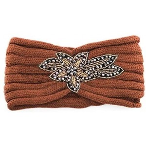 Headbands Sequin Knit Headband with Flower Decoration - Rust - CX12MCUBV05 $18.56