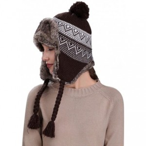 Skullies & Beanies Warm Women Winter Hat with Ear Flaps Snow Ski Thick Knit Wool Beanie Cap Hat - Coffee - CN187NTKG03 $23.28