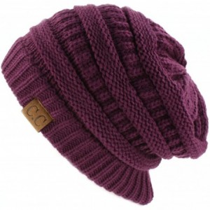 Skullies & Beanies Thick Slouchy Knit Unisex Beanie Cap Hat-One Size-Purple - CL11PUAXBJX $12.06