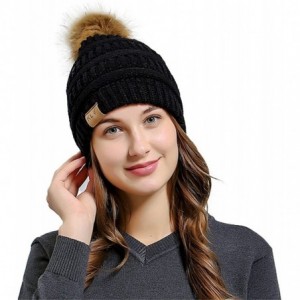Sun Hats Womens Knit Cap Baggy Warm Crochet Winter Wool Ski Beanie Skull Slouchy Hat - Black - C218IE37DO7 $8.97