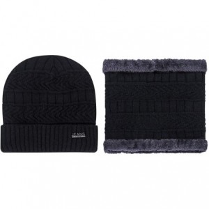 Skullies & Beanies Men's Warm Beanie Winter Thicken Hat and Scarf Two-Piece Knitted Windproof Cap Set - C-black - C0193CC40MS...