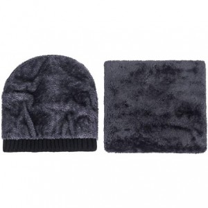 Skullies & Beanies Men's Warm Beanie Winter Thicken Hat and Scarf Two-Piece Knitted Windproof Cap Set - C-black - C0193CC40MS...