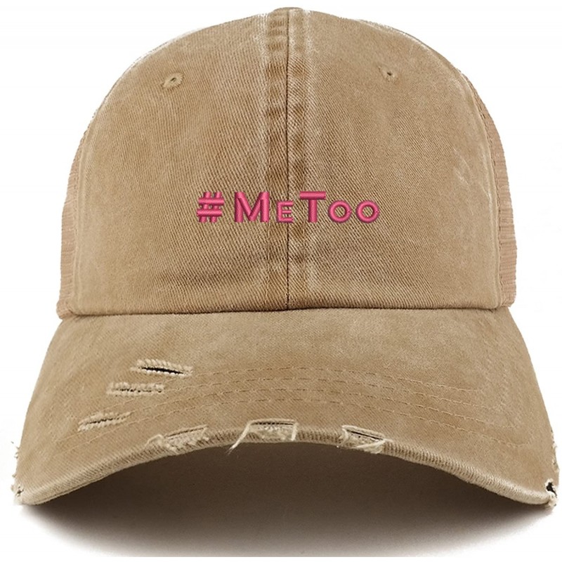 Baseball Caps MeToo Movement Hot Pink Embroidered Frayed Bill Trucker Mesh Cap - Khaki - C1188EYSDIY $32.73