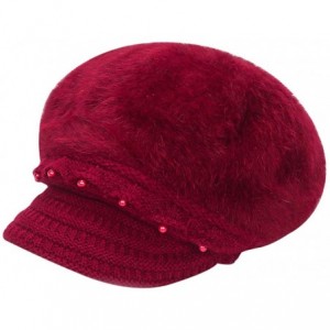 Berets Fashion Women's Warm Thicken Wool Berets Hat Winter Plush Pearl Knit Wide Wide-Brimmed Hat Cap - Wine - C4192ZORYK2 $1...