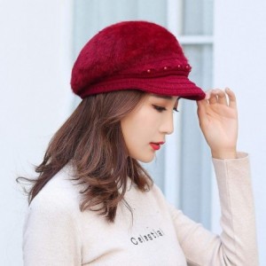 Berets Fashion Women's Warm Thicken Wool Berets Hat Winter Plush Pearl Knit Wide Wide-Brimmed Hat Cap - Wine - C4192ZORYK2 $2...