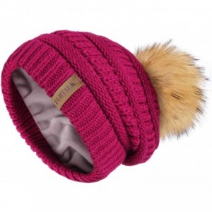 Skullies & Beanies Winter Slouchy Beanie Hats Women Fleece Lined Warm Ski Knitted Pom Pom Hat - Rose Red - CM18UYWILAI $33.62