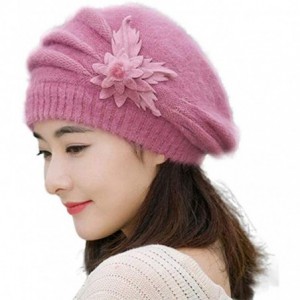 Skullies & Beanies Women's Winter Beret Hat Fleece Lined Soft Warm Beanie Cap with Flower Accent - Pink - CR18KNZLWNW $44.86
