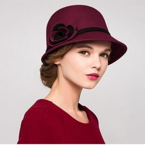 Fedoras Women's Bow Wool Felt Bucket Hat - Wine Red - CB128NIYUXP $57.28