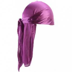 Skullies & Beanies Men Women Durag Extra Long-Tail Headwraps Silky Satin Pirate Cap Bandana Hat for 360 Waves - Purple - CF18...