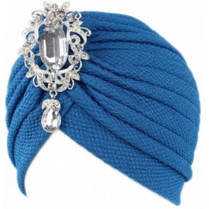 Skullies & Beanies Women Solid Diamond Rhinestone Pre Tied Cancer Chemo Hat Beanie Turban Headband Wrap Cap - Blue - C9186977...