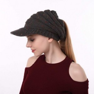 Skullies & Beanies Women's Warm Chunky Cable Knit Messy Bun Hat Ponytail Visor Beanie Cap - Confetti Dark Grey - CR18HYS3D7E ...