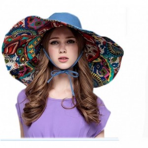 Sun Hats Women Bohemian Style Wide Brim Foldable Uv Protection Sun Cap - Blue - C111WGWBJ61 $36.58