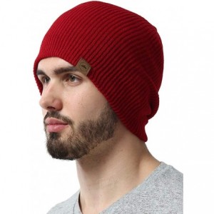 Skullies & Beanies Winter Beanie Knit Hats for Men & Women - Warm- Stretchy & Soft Daily Ribbed Toboggan Cap - Maroon - CD12M...