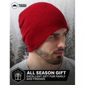 Skullies & Beanies Winter Beanie Knit Hats for Men & Women - Warm- Stretchy & Soft Daily Ribbed Toboggan Cap - Maroon - CD12M...