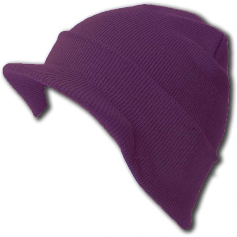 Skullies & Beanies Cuff Beanie Visor Skull Cap Hat Beanie - Purple - CF11C03XDUV $16.36