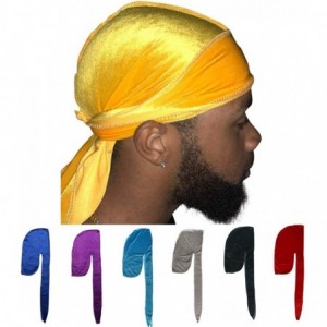Baseball Caps Velvet Durag 360 Waves Extra Long Straps for Men - Lemon - CP18AUS8GDE $38.10