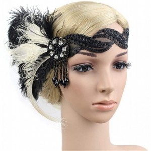 Headbands 1920s Headpiece Feather Flapper Headband Great Gatsby Headdress Vintage Accessory - White -5 - CV18K6ISI39 $23.11