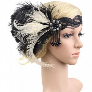 Headbands 1920s Headpiece Feather Flapper Headband Great Gatsby Headdress Vintage Accessory - White -5 - CV18K6ISI39 $23.42