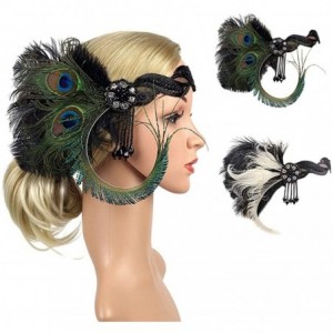 Headbands 1920s Headpiece Feather Flapper Headband Great Gatsby Headdress Vintage Accessory - White -5 - CV18K6ISI39 $23.42